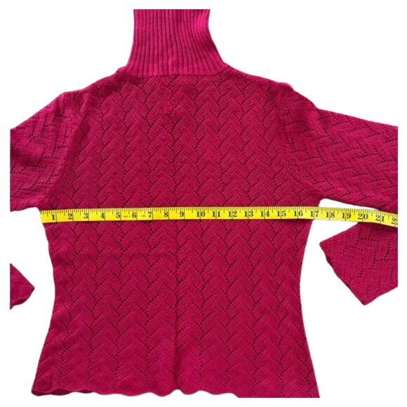 Contact NY Vintage Y2K Red Eyelet Knit Turtleneck Sweater Size Small - Picture 5 of 6